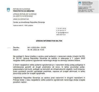 Razglašena je velika požarna ogroženost